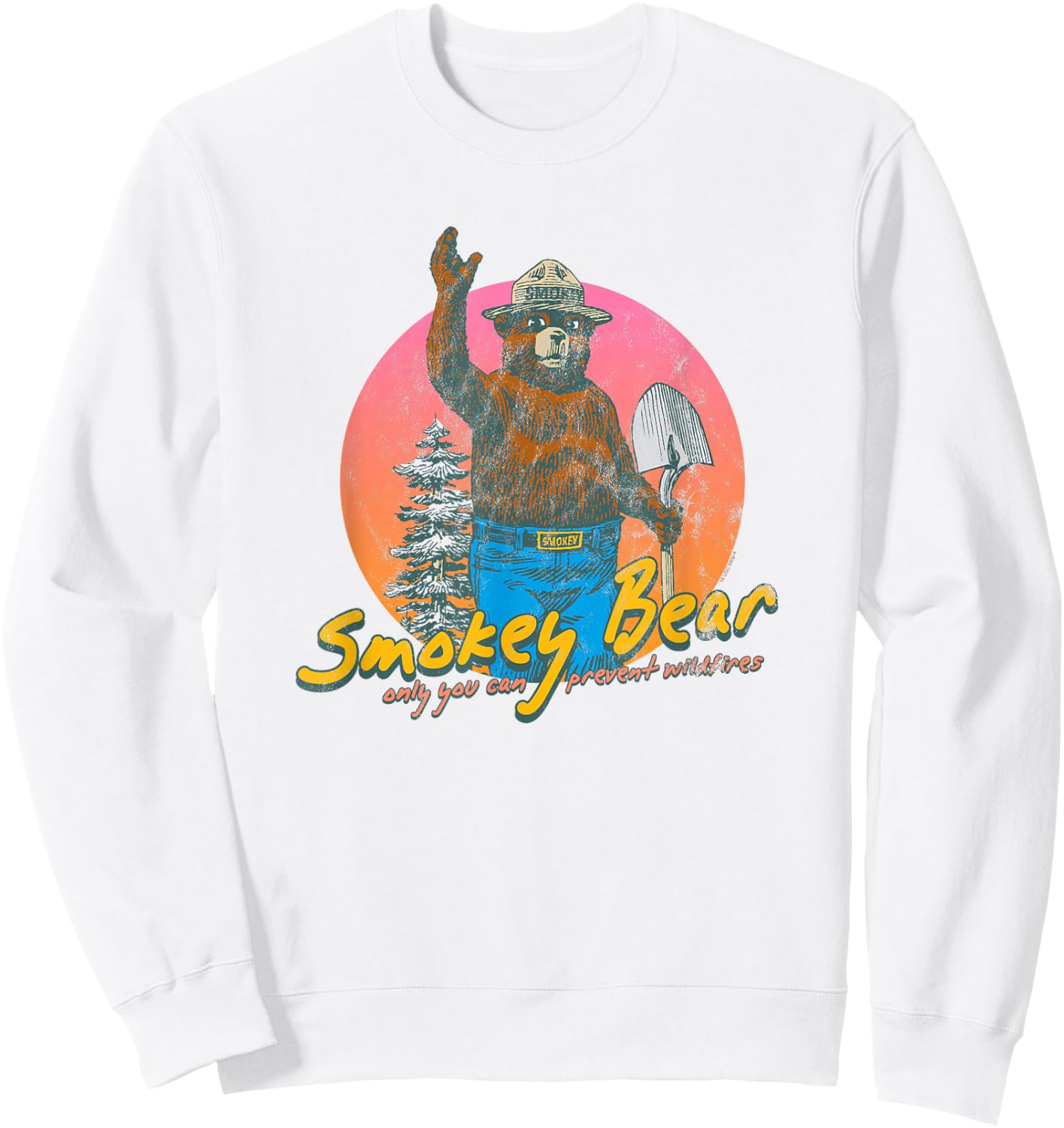 Smokey Bear Retro Smokey Bear Colorful Sunset PSA Sweatshirt - Sweatshirt | White