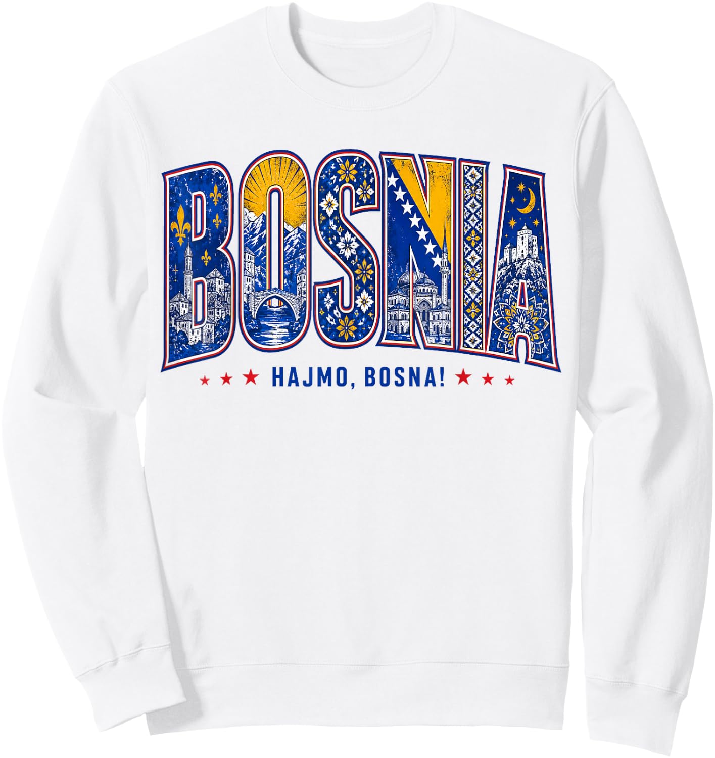 Bosnia Hajmo Bosna Pride Heritage Graphic Sweatshirt - Sweatshirt | White
