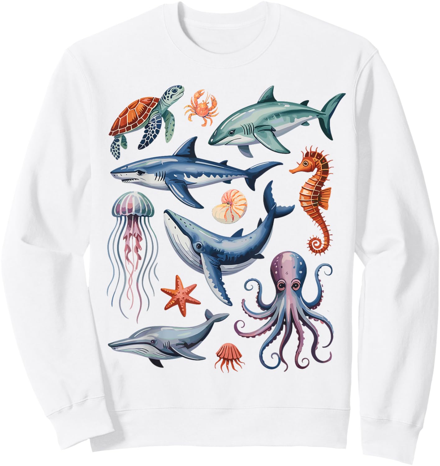 Ocean Life Sea Creatures Collage Kids Marine Animals Shark Sweatshirt - Sweatshirt | White