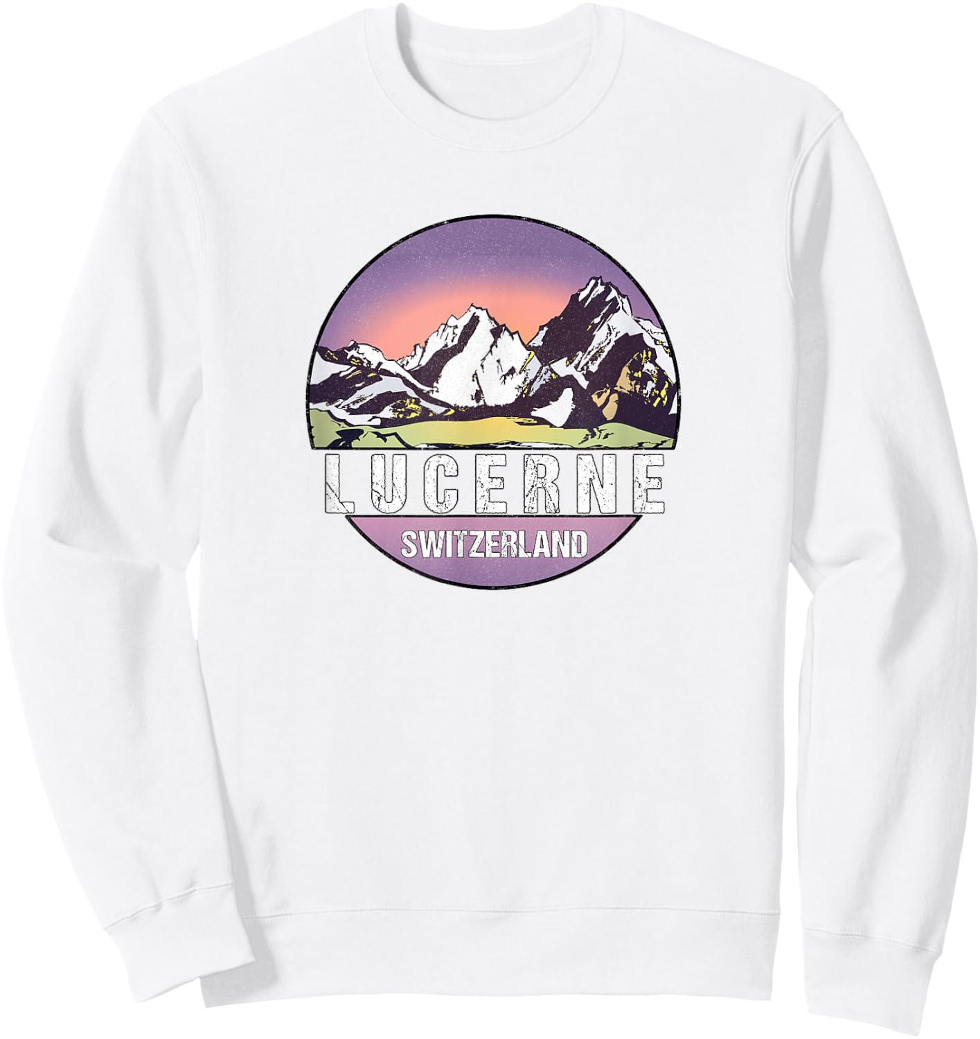 Retro Vintage Lucerne, Switzerland Distressed Sweatshirt - Sweatshirt | White