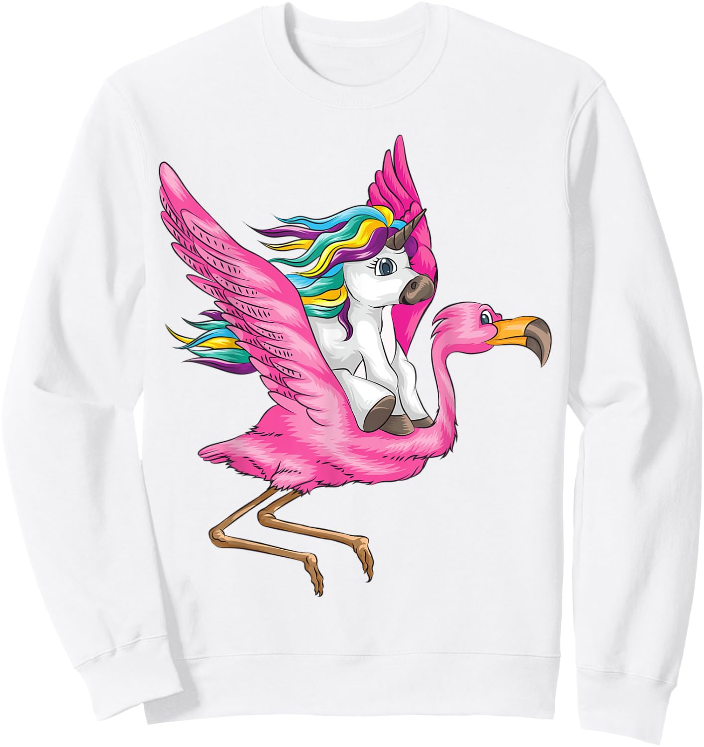 Unicorn Riding Flamingo Shirt | Fantasy Creatures Fans Gift Sweatshirt - Sweatshirt | White