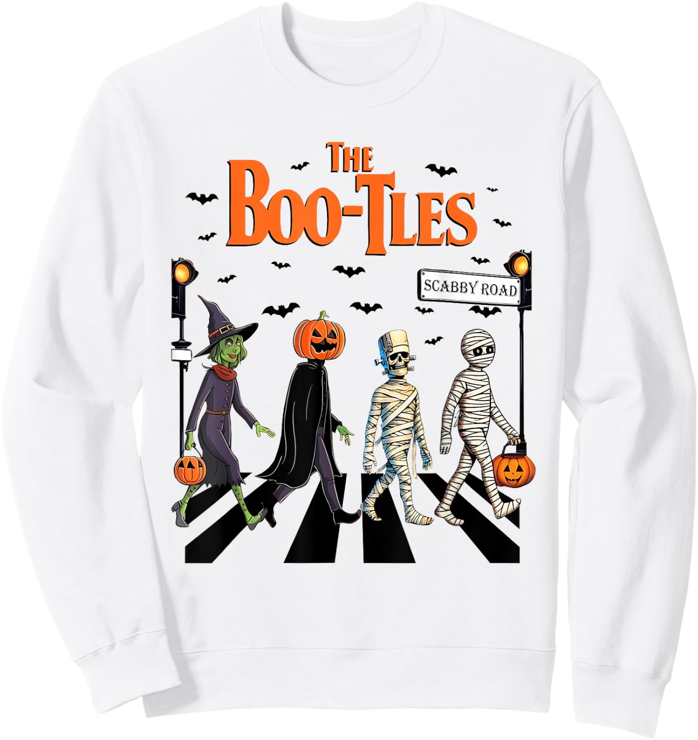 Boo-tles Halloween, Scary Road Spooky, Trick Or Treat Party Sweatshirt - Sweatshirt | White