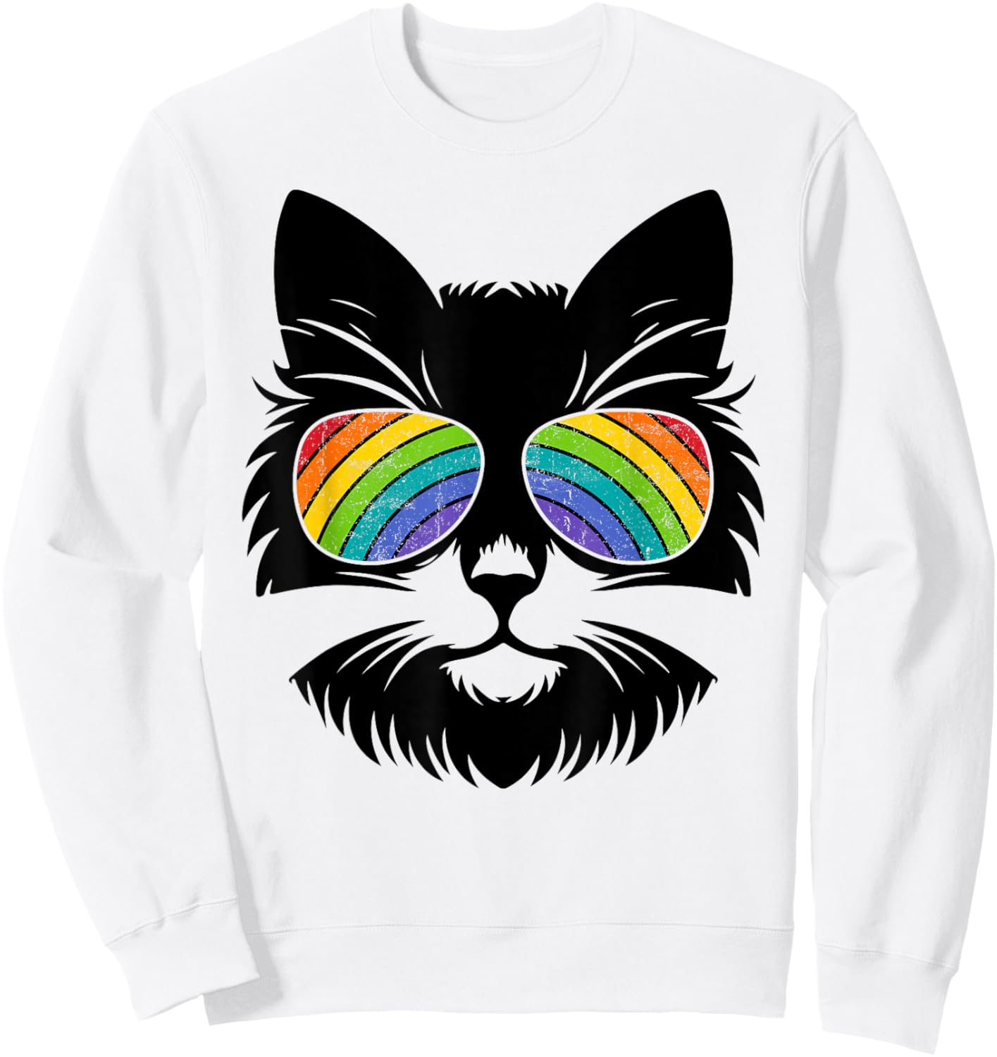 LGBTQ+ Ally cat Rainbow Sunglasses Funny Gender Diversity Sweatshirt - Sweatshirt | White