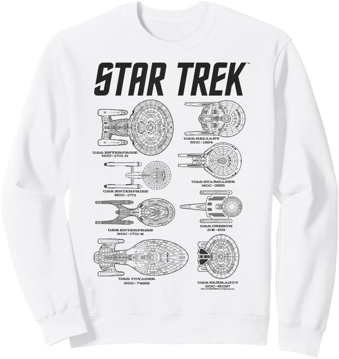 Star Trek Spaceships of Starfleet Enterprise Textbook Sweatshirt - Sweatshirt | White