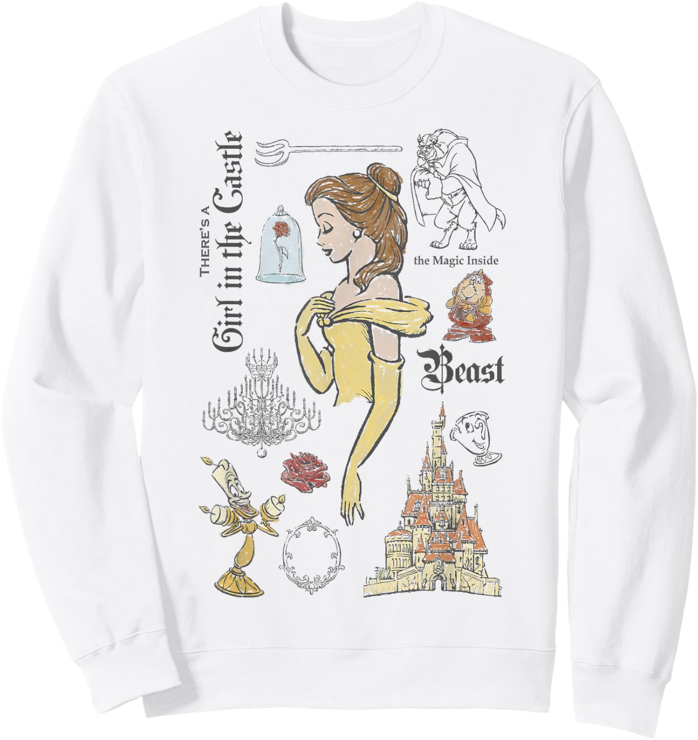 Disney Beauty and The Beast Characters Sketched Sweatshirt - Sweatshirt | White