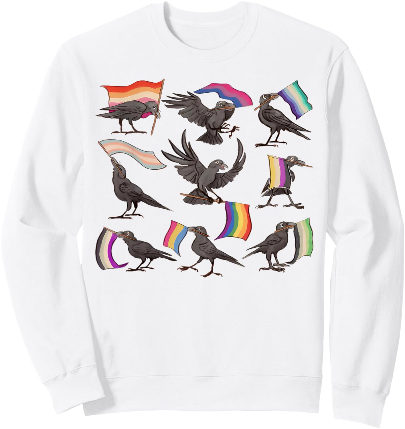 Funny Crow LGBT Gay Lesbian Bisexual Transgender Pride Raven Sweatshirt - Sweatshirt | White