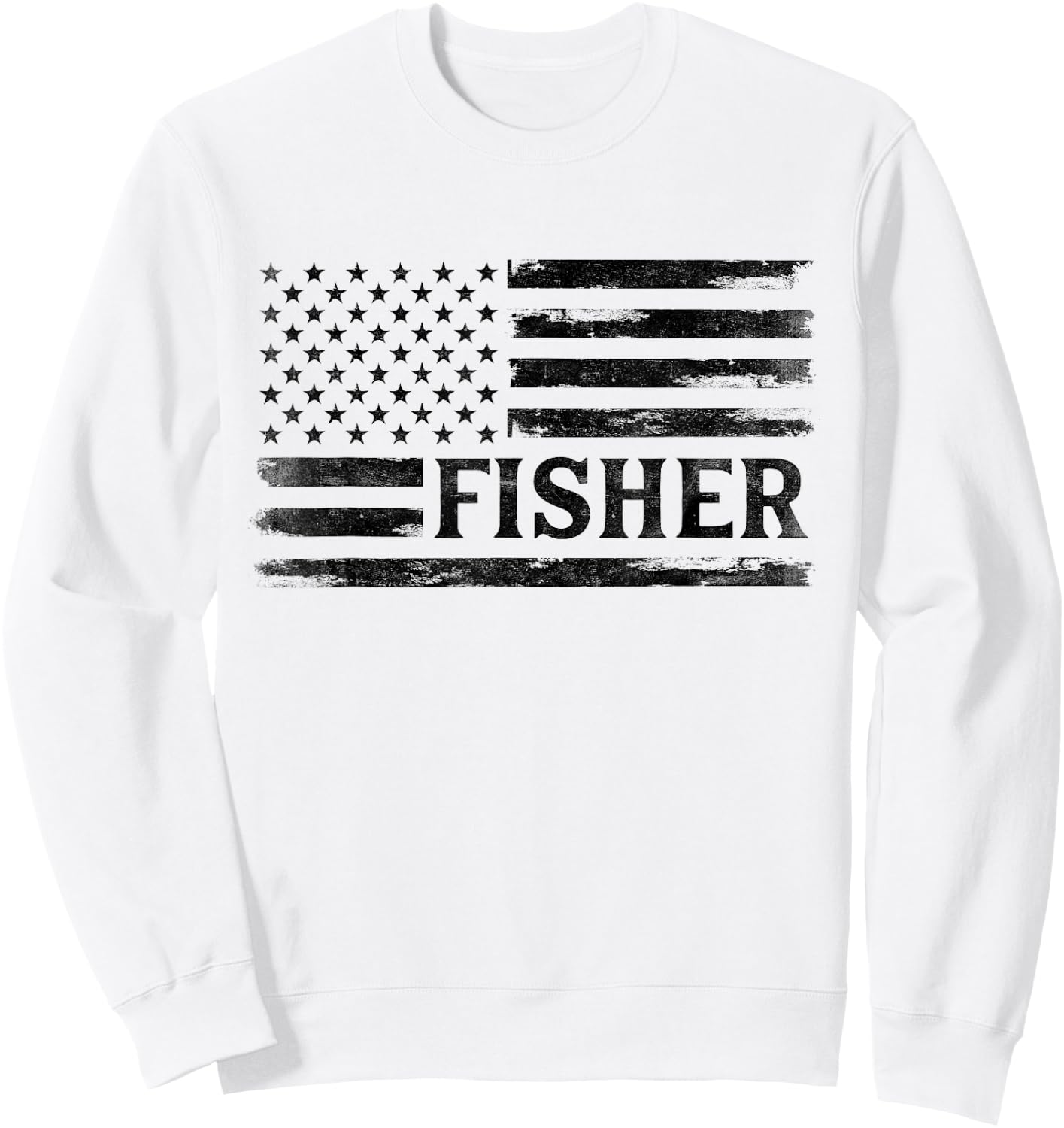 Fisher Black Vintage USA Flag Father's Day Fisherman Sweatshirt - Sweatshirt | White