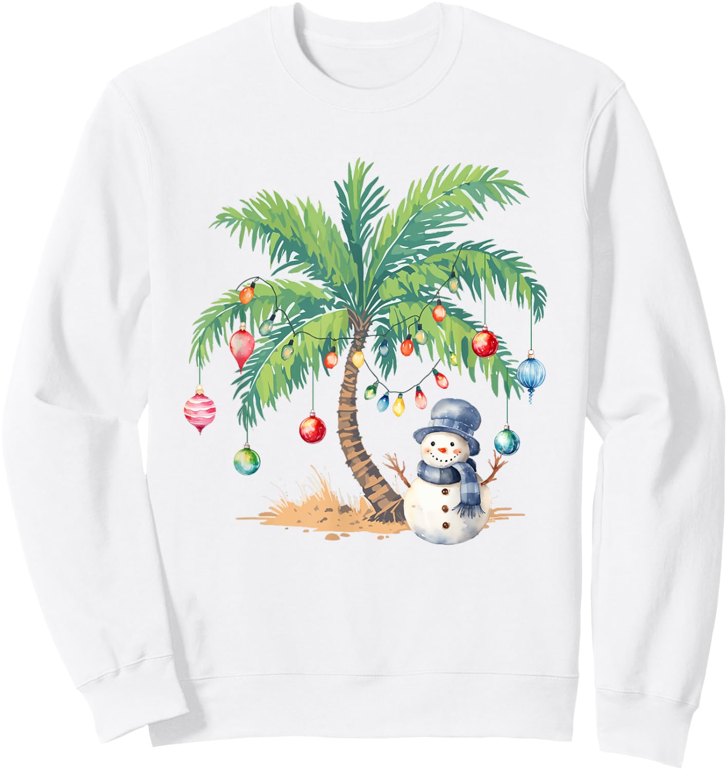 Vintage Palm Tree Snowman Tropical Christmas Deck The Palms Sweatshirt - Sweatshirt | White