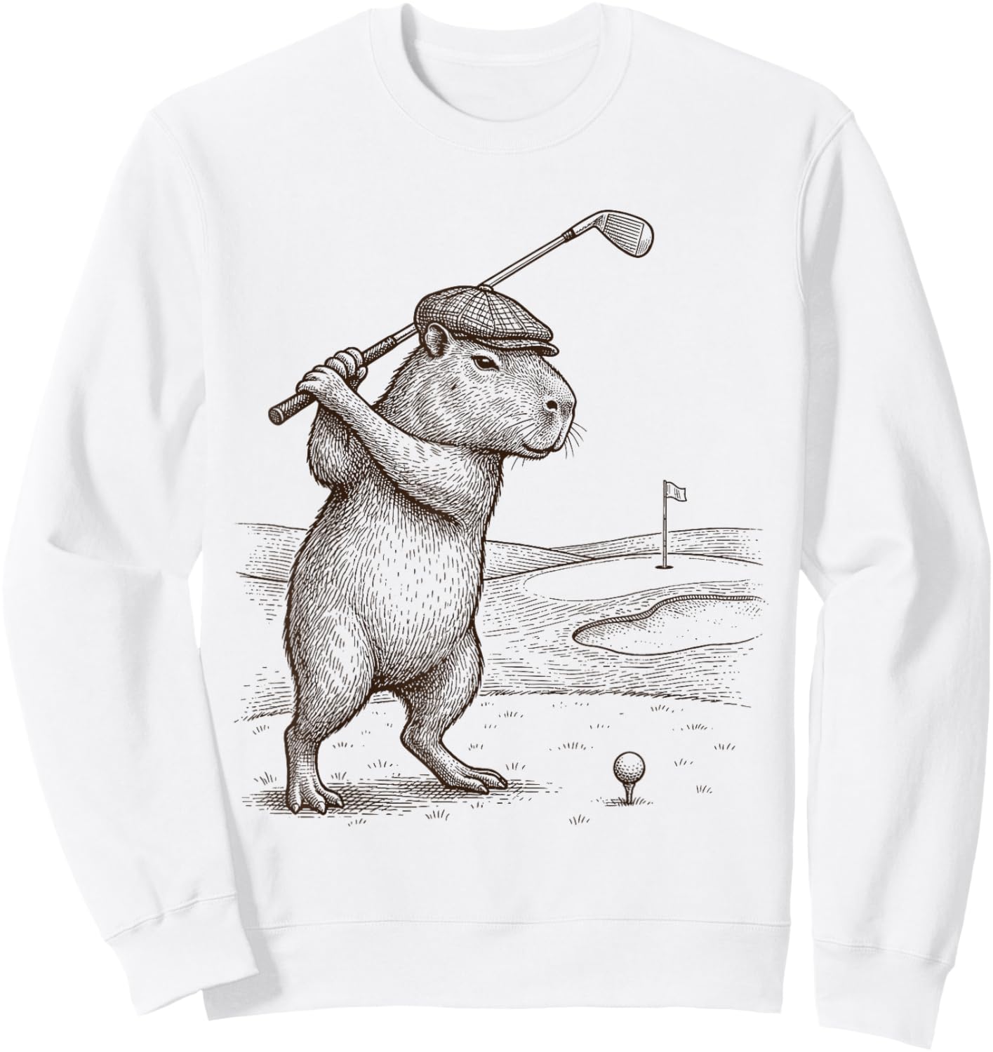 Vintage Funny Capybara Playing Golf Golfer Sweatshirt - Sweatshirt | White