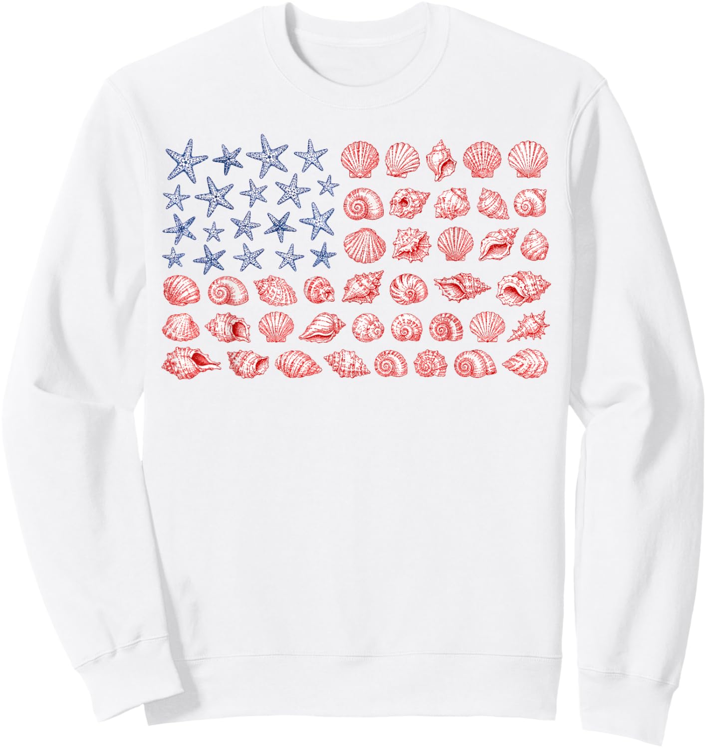 Seashell USA Flag 4th of July Women Kids Summer Sweatshirt - Sweatshirt | White