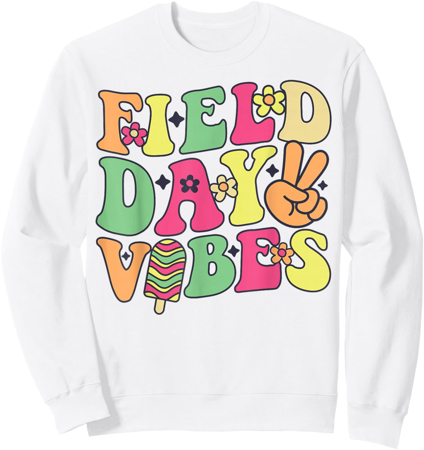 Field Day Vibes 2026 Teacher Student Girl Kids Groovy Floral Sweatshirt - Sweatshirt | White