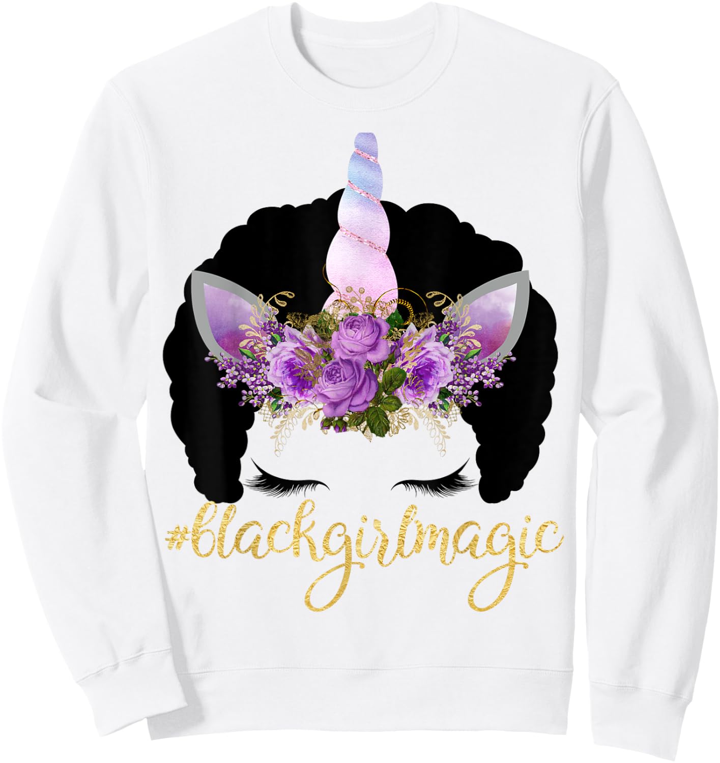 Purple Unicorn Afro Kids Gift Black Girl Magic Birthday Gift Sweatshirt - Sweatshirt | White