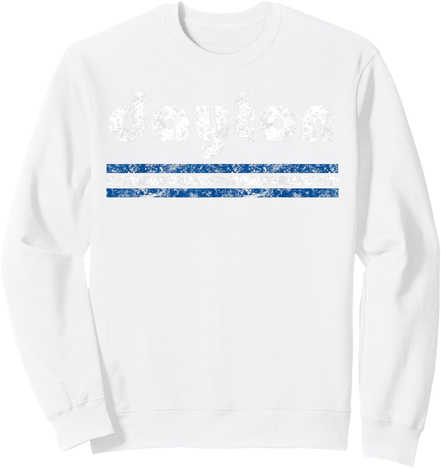 Dayton Ohio Retro Three Stripe Weathered Vintage Sweatshirt - Sweatshirt | White