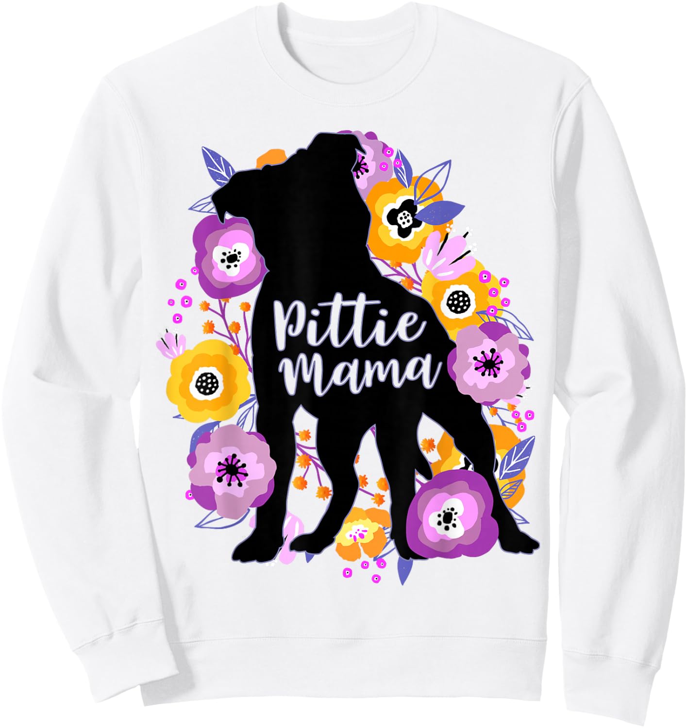 Pitbull Mama Purple Flowers Pittie Cute Pit Bull Dog Mom Sweatshirt - Sweatshirt | White