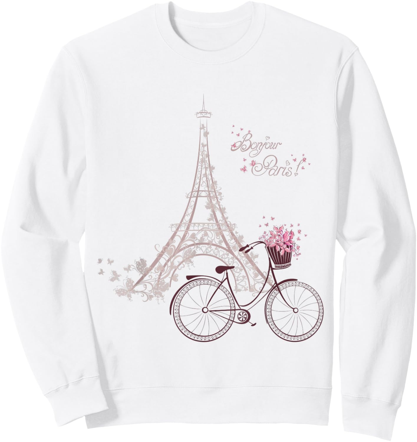 Bonjour Paris! Eiffel Tower Bicycle French Spring Sweatshirt - Sweatshirt | White