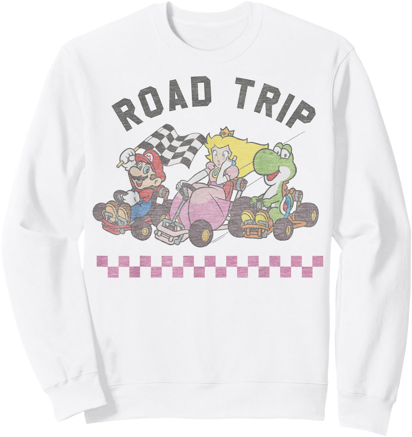 Mario Kart Road Trip Mario Peach Yoshi Trio Vintage Sweatshirt - Sweatshirt | White