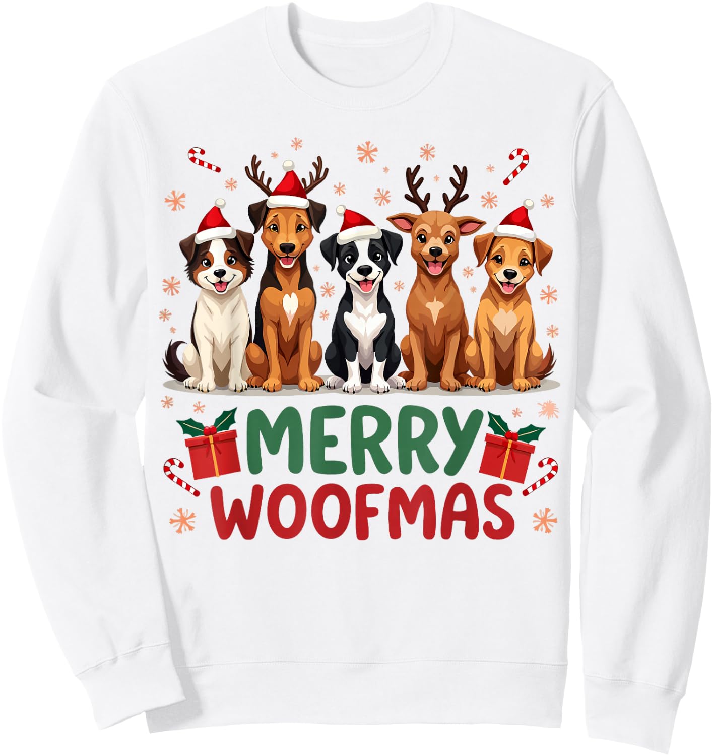 Merry Woofmas Cute Christmas Dog Mom Funny Holiday Sweatshirt - Sweatshirt | White