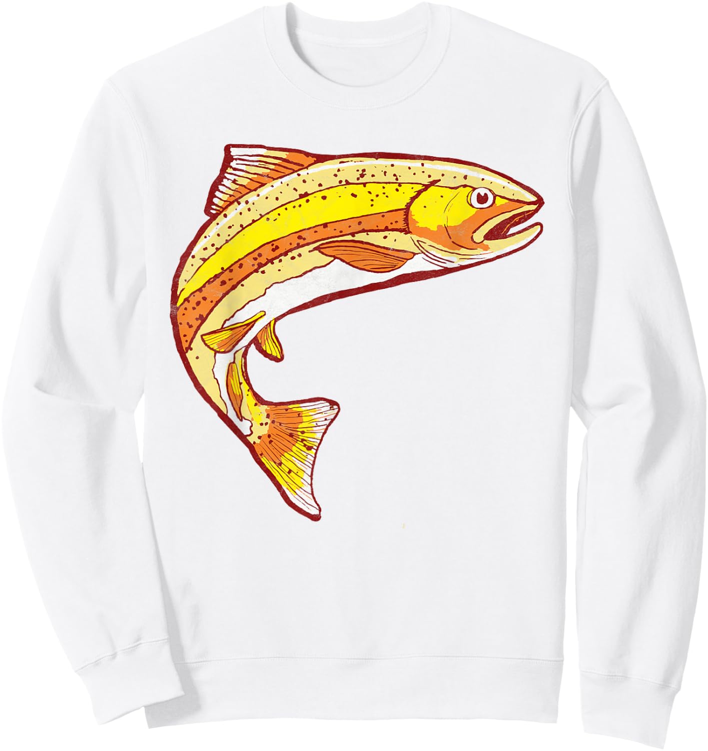 Mountain Life Outdoor Junkie Vintage Golden Trout Fishing Retro Fish Graphic Sweatshirt - Sweatshirt | White