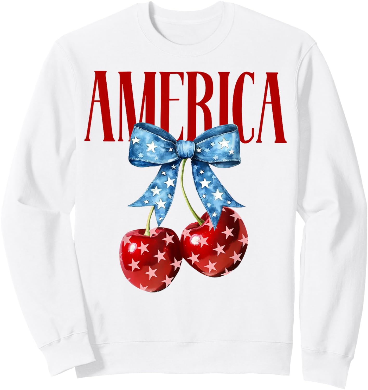 Groovy America Coquette Bow Cherry 4th Of July America Flag Sweatshirt - Sweatshirt | White