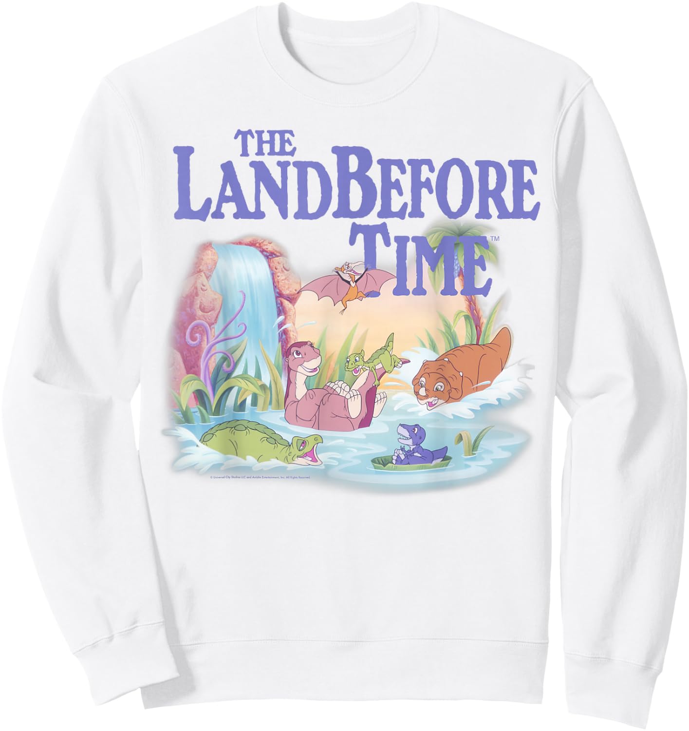 Land Before Time Pastel Dinosaur Friends Splashing Around Small Sweatshirt - Sweatshirt | White