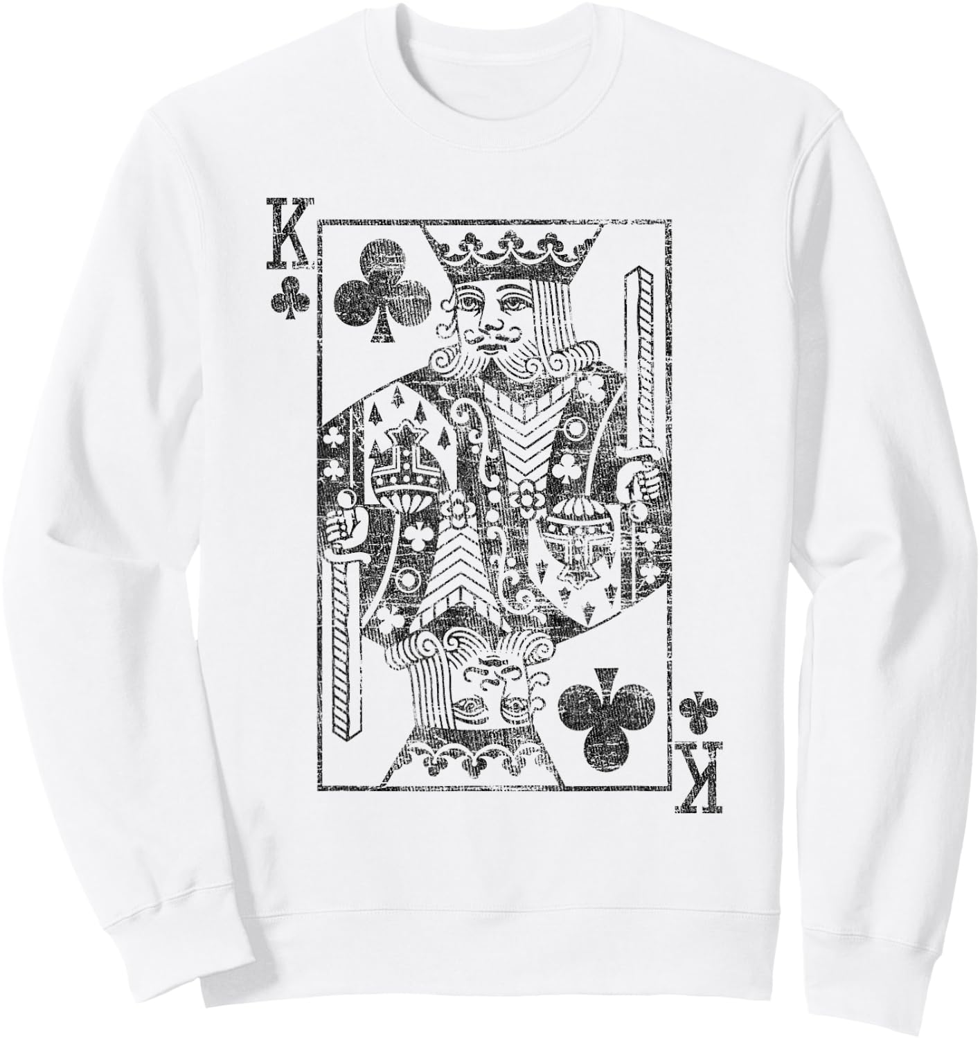 King of Clubs Playing Cards Costume Poker Distressed Sweatshirt - Sweatshirt | White