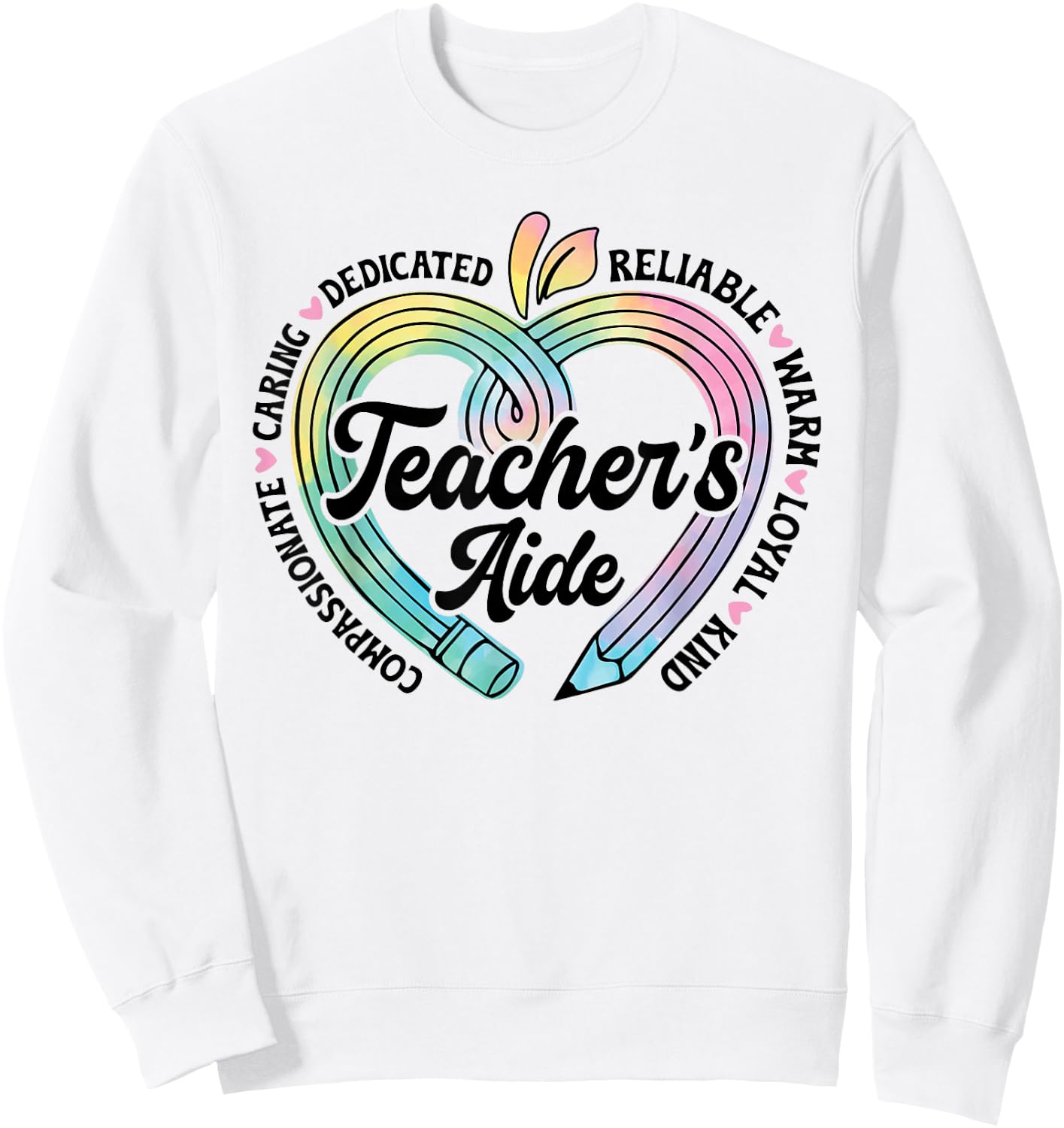 Teacher's Aide Cute Apple Heart Back To First Day Of School Sweatshirt - Sweatshirt | White