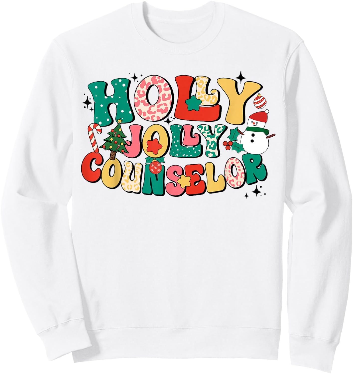 Groovy Holly Xmas Jolly Counselor Merry Christmas Vibes Xmas Sweatshirt - Sweatshirt | White