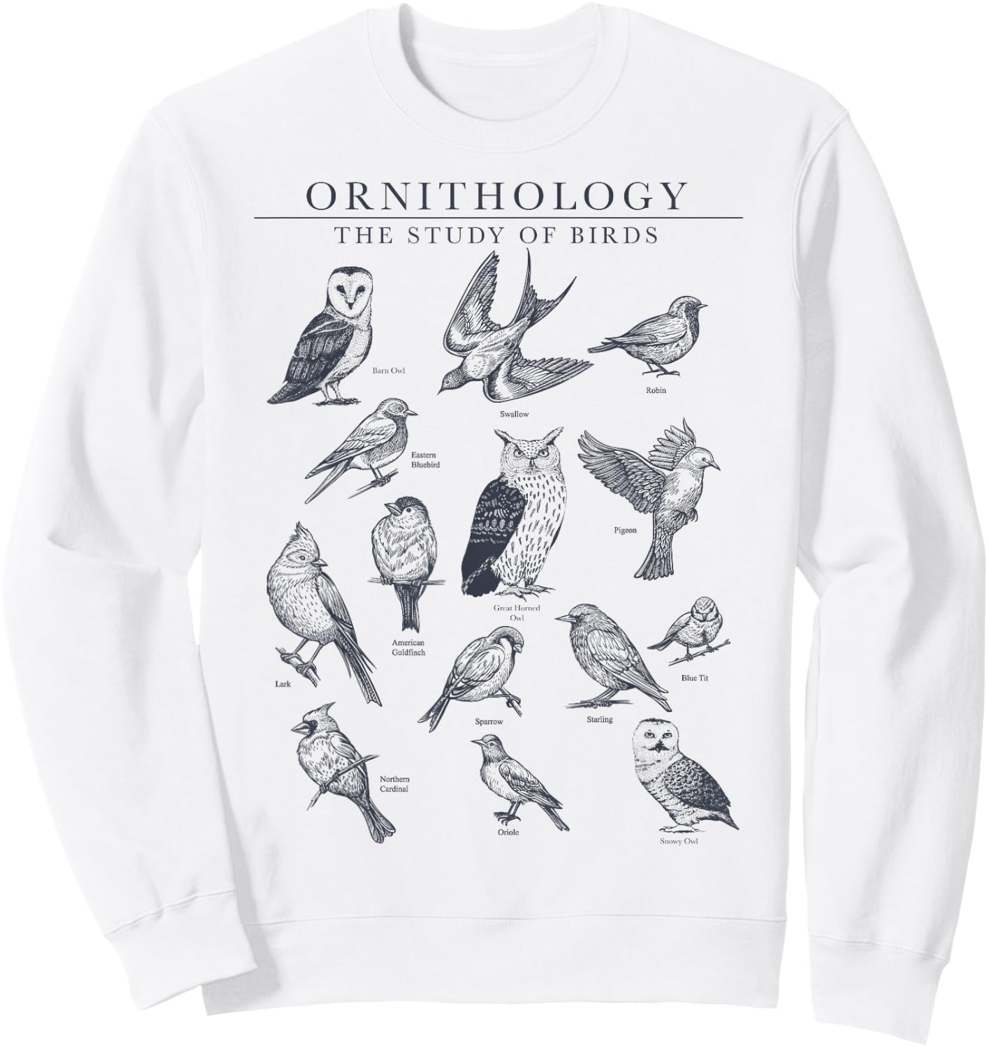 Ornithology The Study Of Birds Sketch Sweatshirt - Sweatshirt | White