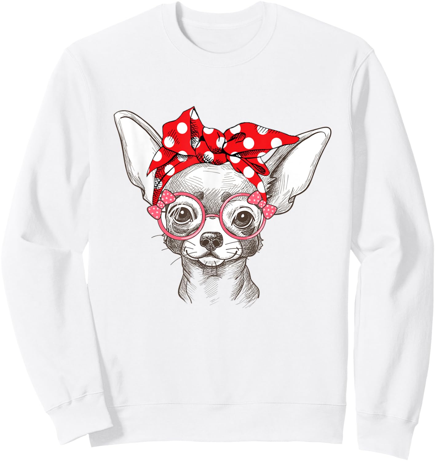 Funny Cute Chihuahua Mom Wears Bandana Sweatshirt - Sweatshirt | White