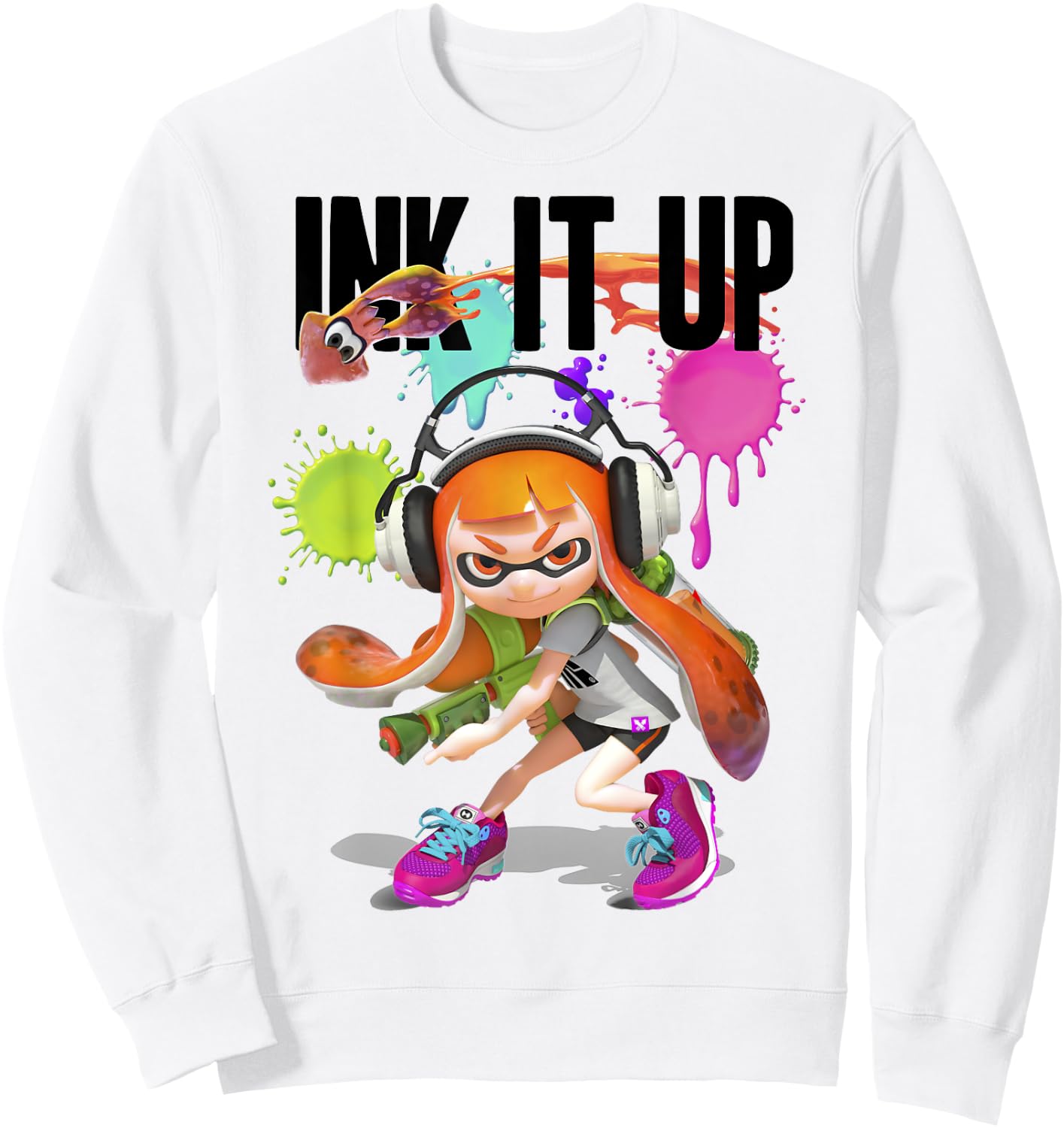 Splatoon Ink It Up Squid Inkling Splatter Poster Sweatshirt - Sweatshirt | White