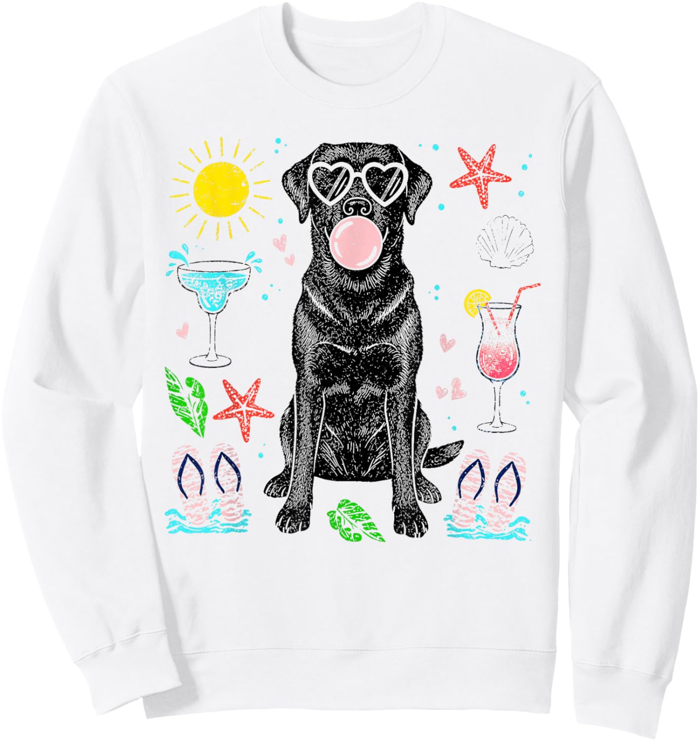 Black Labrador Summer Vibes Beach Sunglasses Bubblegum Dog Sweatshirt - Sweatshirt | White