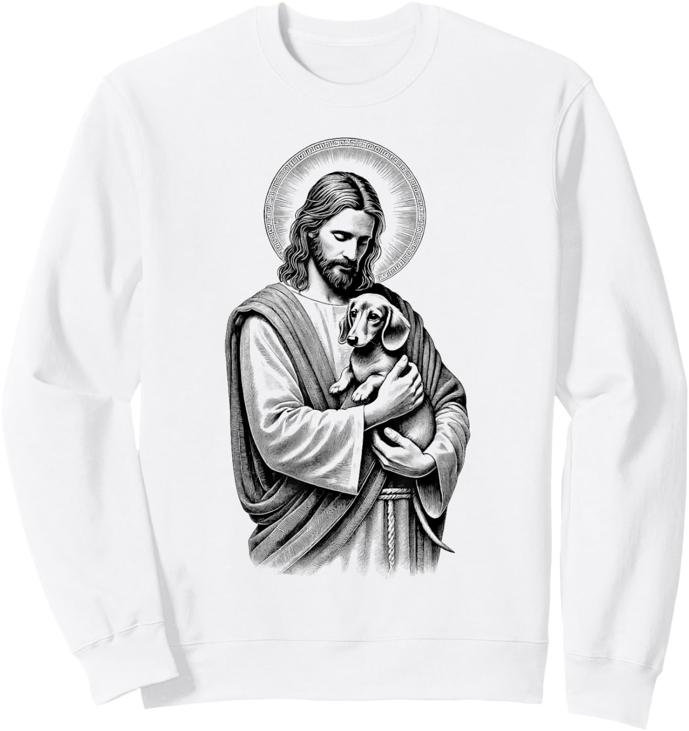 Vintage Jesus Hugging Dachshund Christian Faith Dog Lover Sweatshirt - Sweatshirt | White