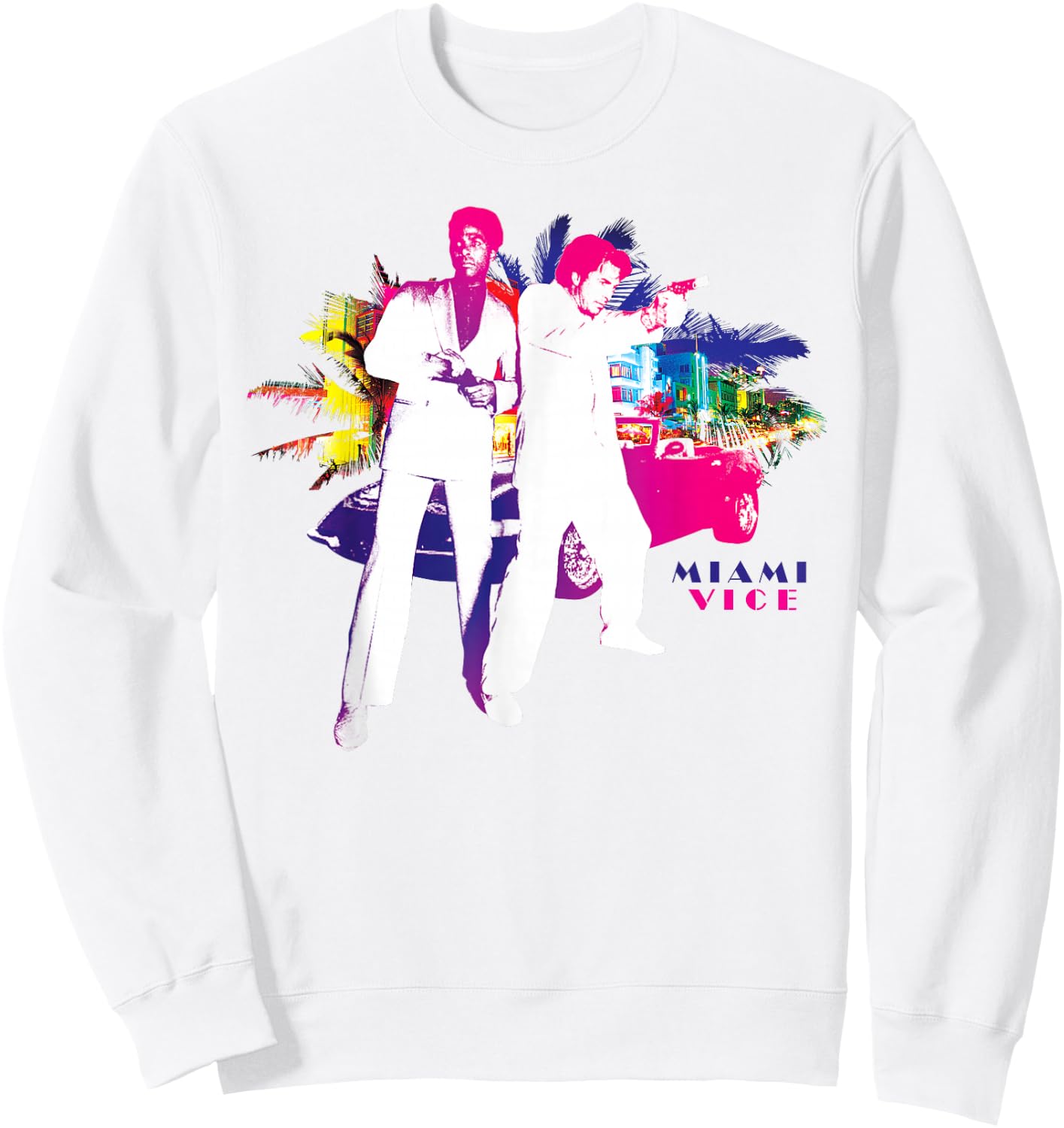Miami Vice Crockett & Tubbs in Action Sweatshirt - Sweatshirt | White