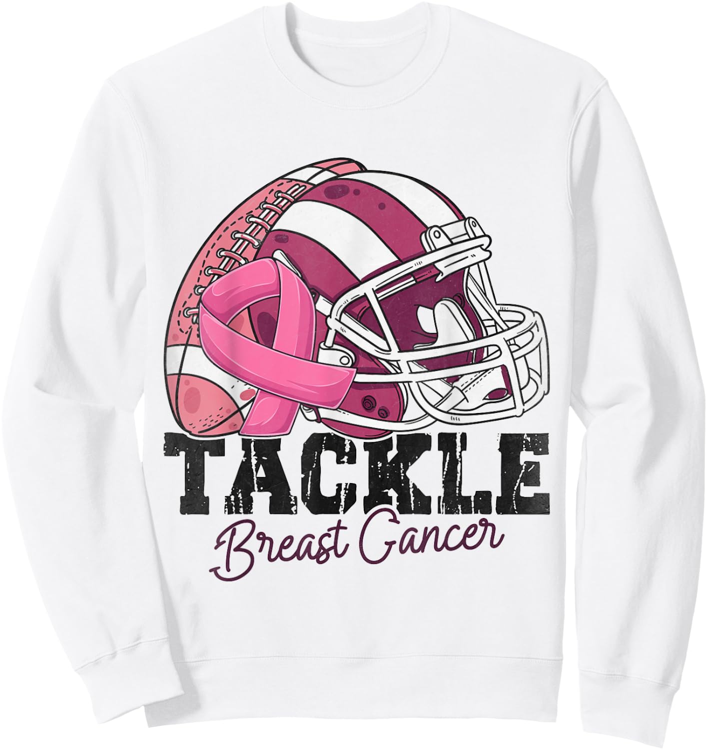 Tackle Football Pink Ribbon Breast Cancer Awareness Women Sweatshirt - Sweatshirt | White