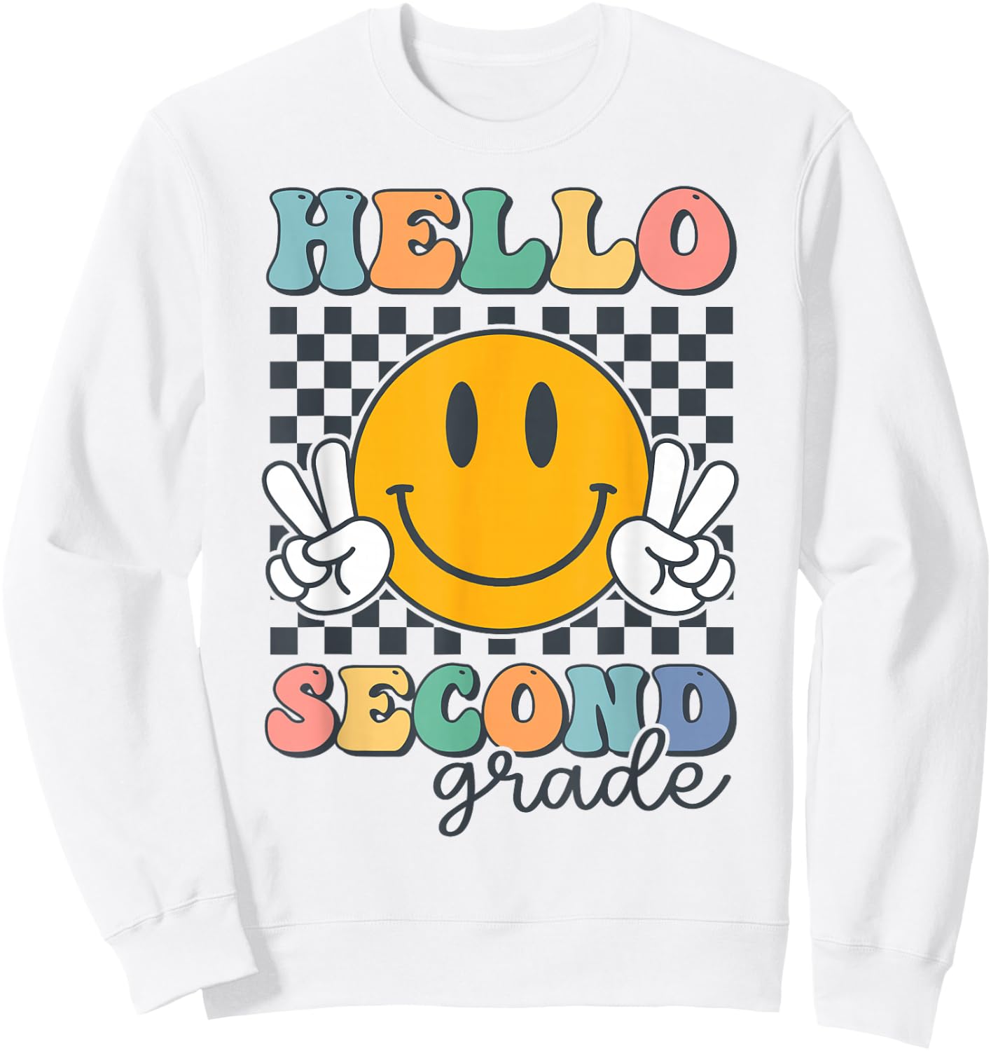 Hello Second Grade Retro Smile Team 2nd Grade Back to School Sweatshirt - Sweatshirt | White