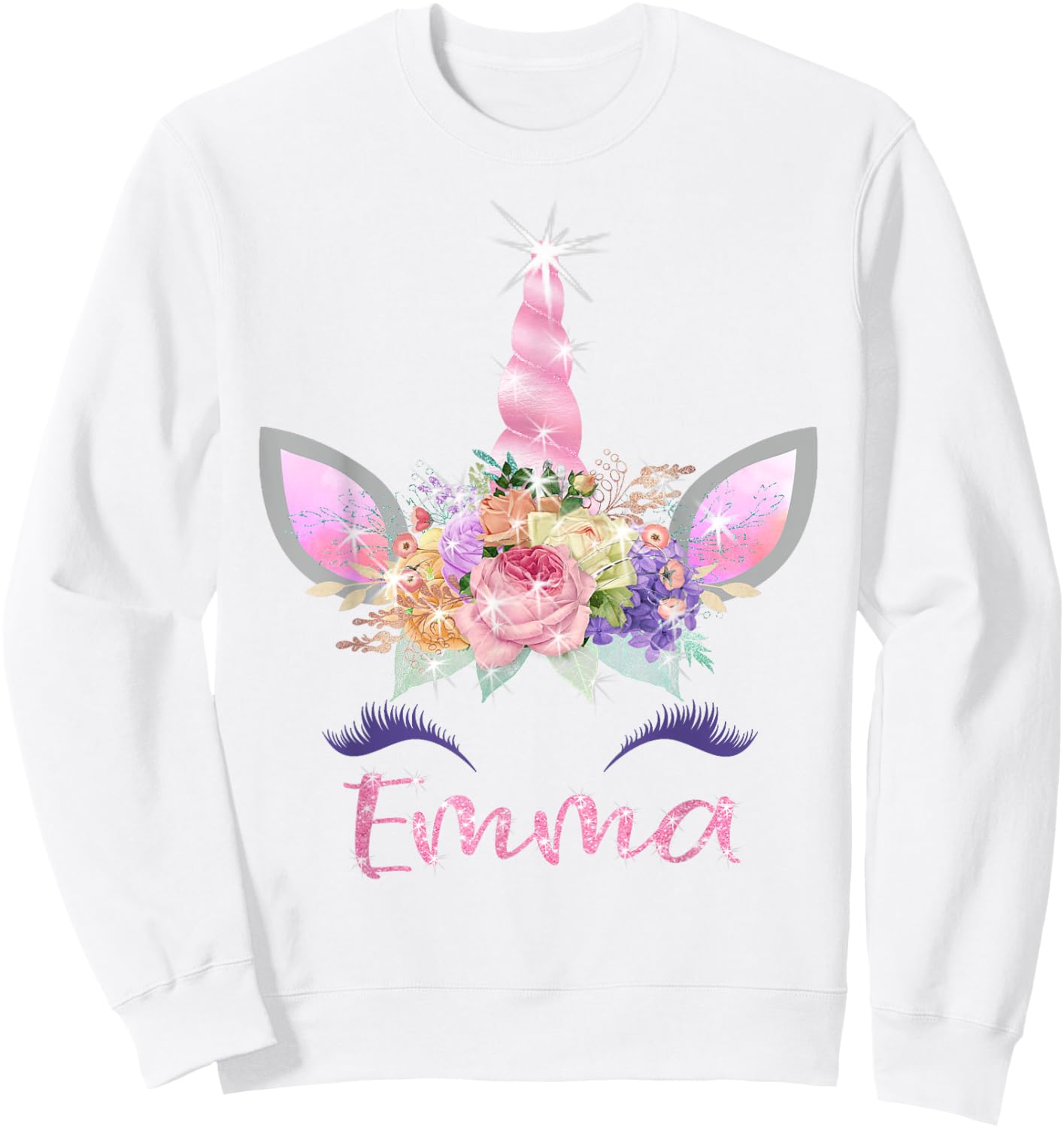 Emma: Unicorn Shirts for Girls with Name Sweatshirt - Sweatshirt | White