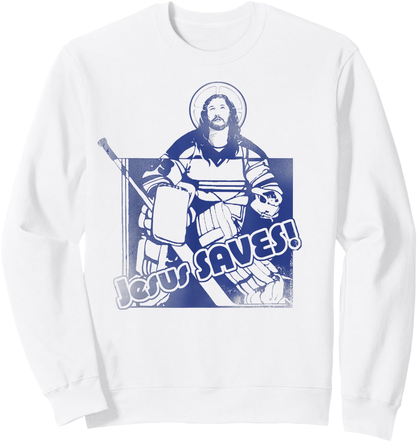Jesus Saves Funny Hockey Adult T Shirt Sweatshirt - Sweatshirt | White