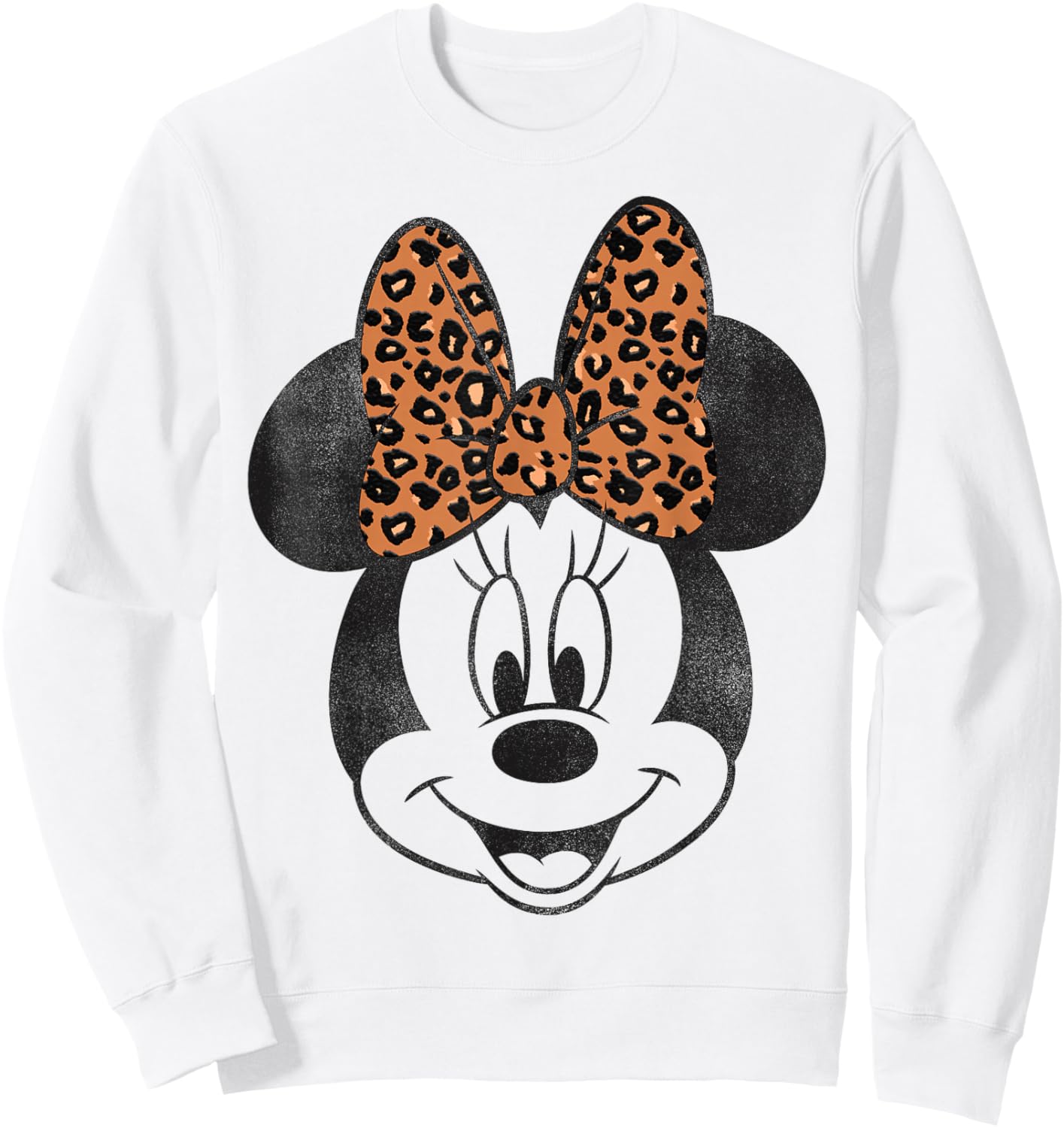 Disney Minnie Mouse Distressed Vintage Leopard Bow Portrait Sweatshirt - Sweatshirt | White
