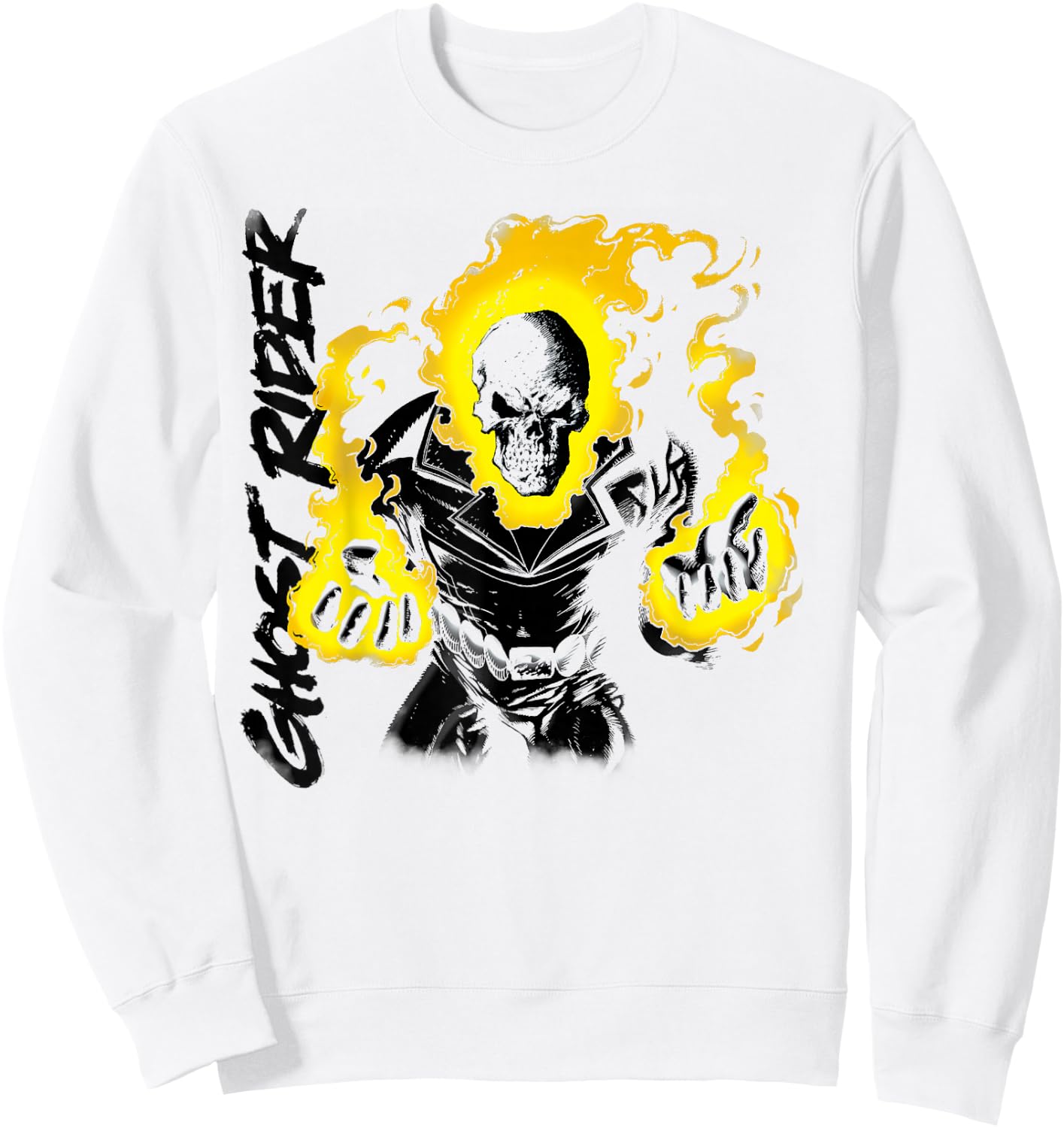 Marvel Ghost Rider Retro Skull Hands Aflame Graphic Sweatshirt - Sweatshirt | White