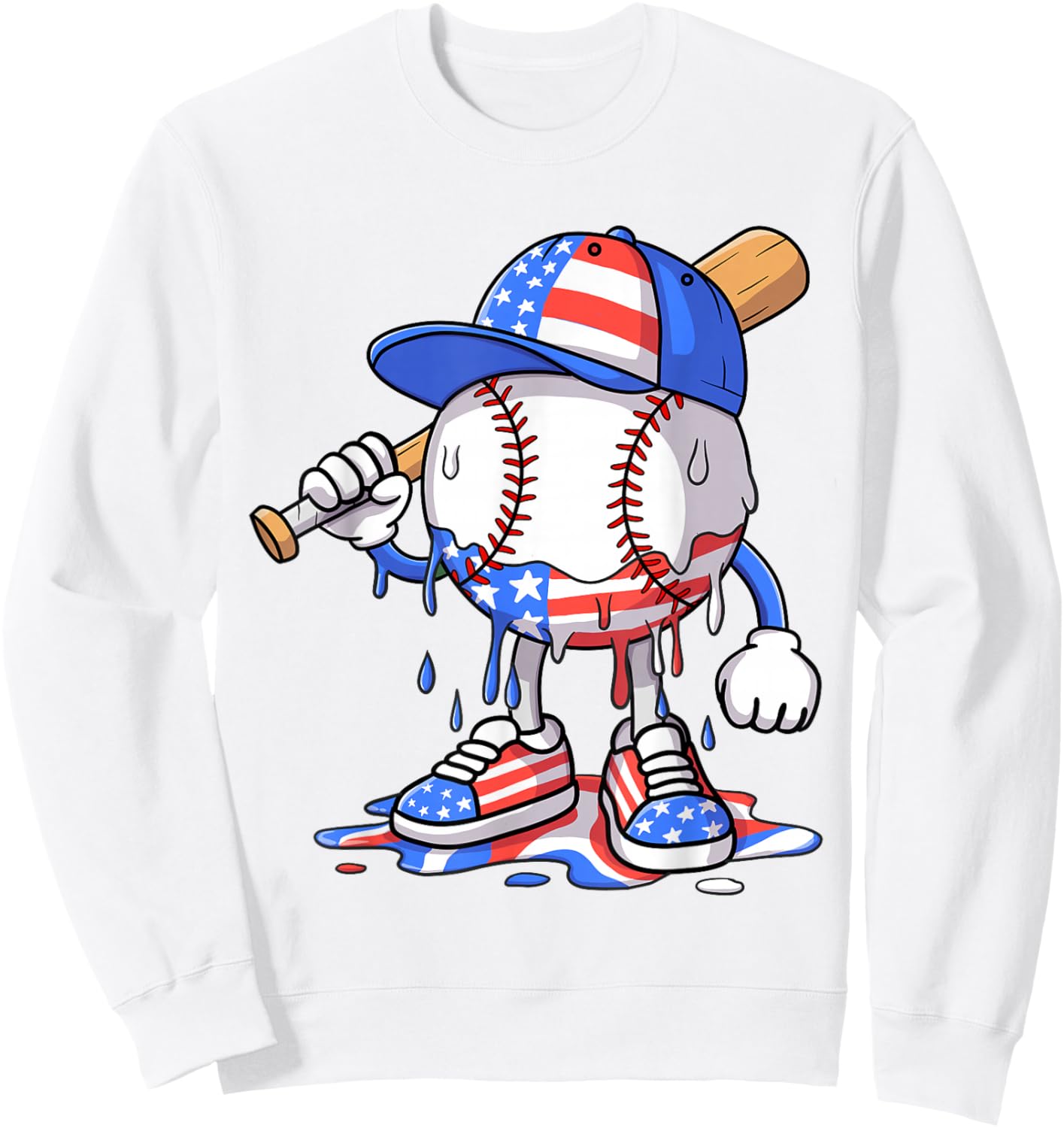 Boys 4th of July USA American Flag Baseball Ice Cream Drip Sweatshirt - Sweatshirt | White