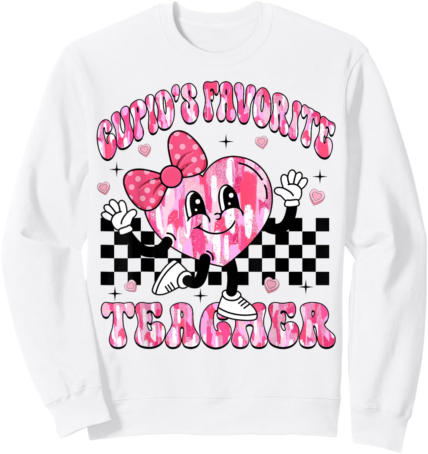 Cupid's Favorite Teacher Cute Heart Bow Valentines Day Women Sweatshirt - Sweatshirt | White