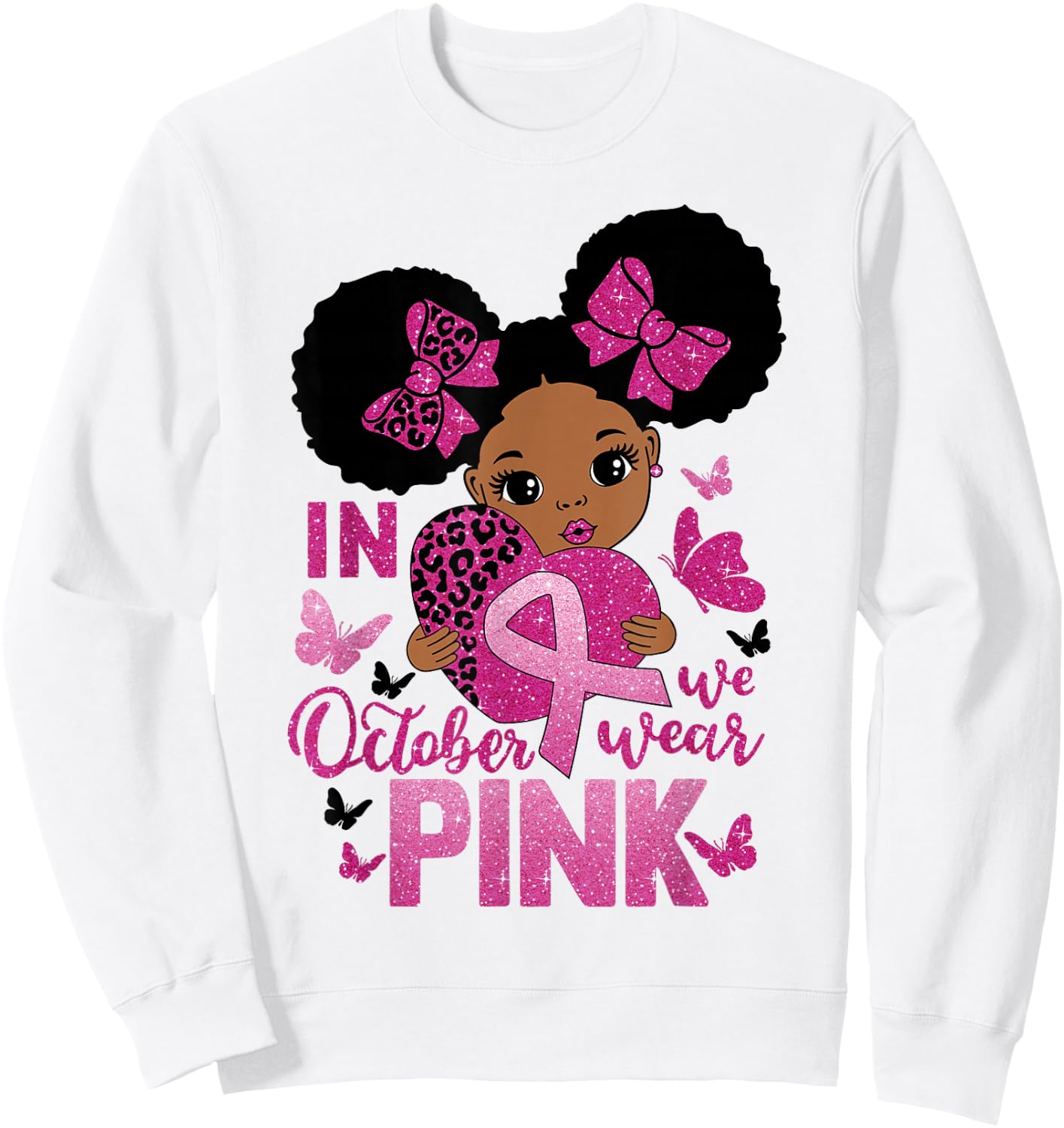 Messy Bun In October We Wear Pink Girls Toddlers Sweatshirt - Sweatshirt | White