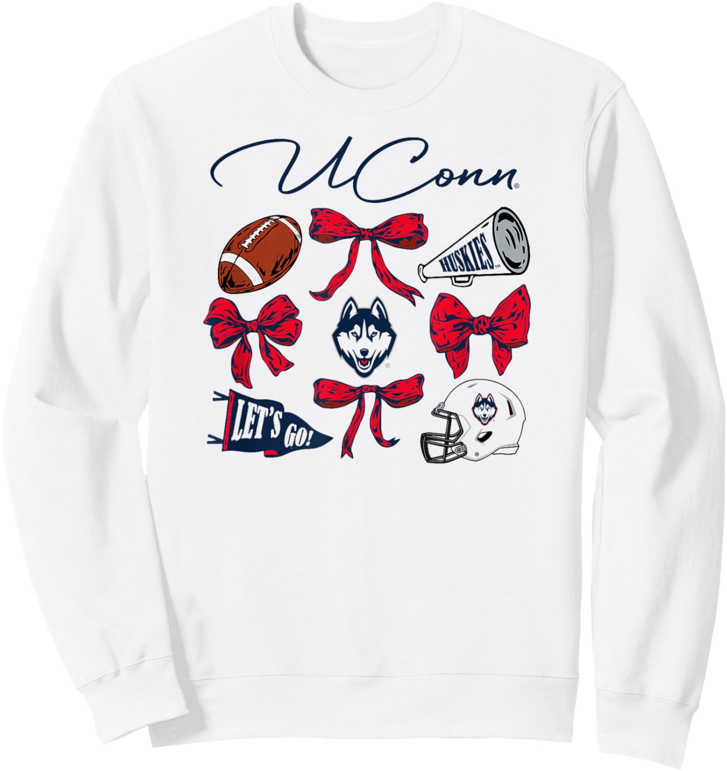 Connecticut Huskies Football Bows White Officially Licensed Sweatshirt - Sweatshirt | White