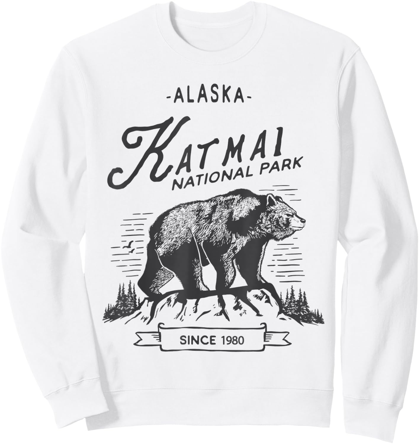 Vintage Katmai National Park T Shirt Retro Bear Alaska Sweatshirt - Sweatshirt | White