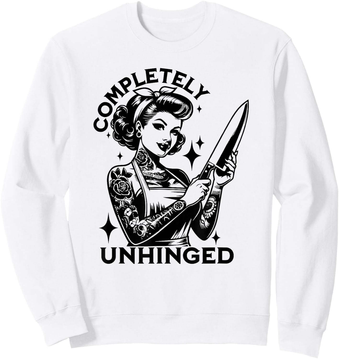 Completely Unhinged, Retro Unhinged Girl, Vintage Tattoo Sweatshirt - Sweatshirt | White