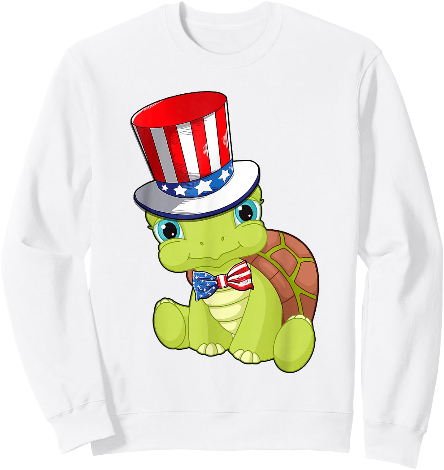 Turtle American Flag Hat Patriotic 4th Of July Shirt Gifts Women Kids Men Sweatshirt - Sweatshirt | White