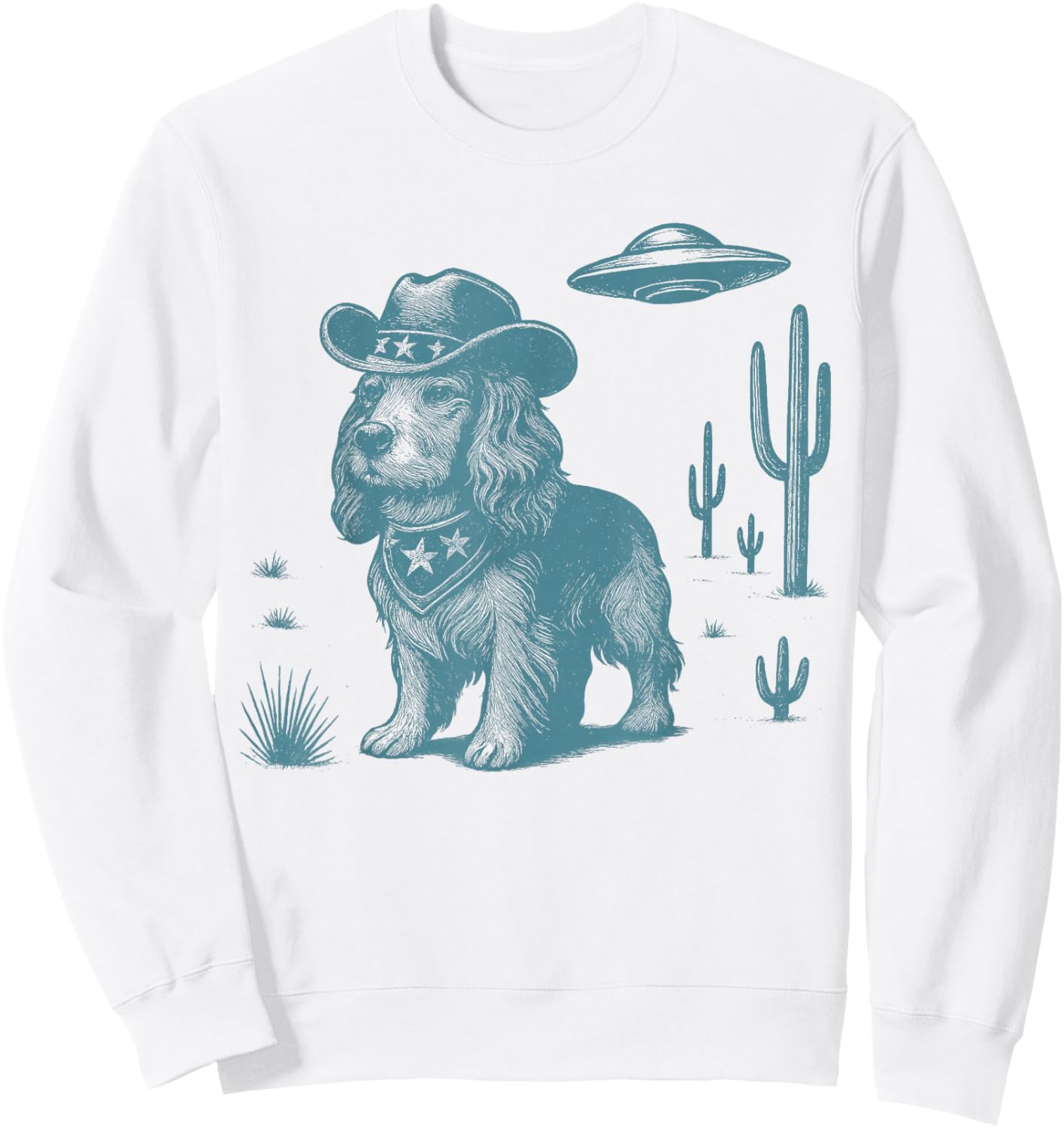 Cocker Spaniel Cowboy Vintage UFO Western Country Sweatshirt - Sweatshirt | White