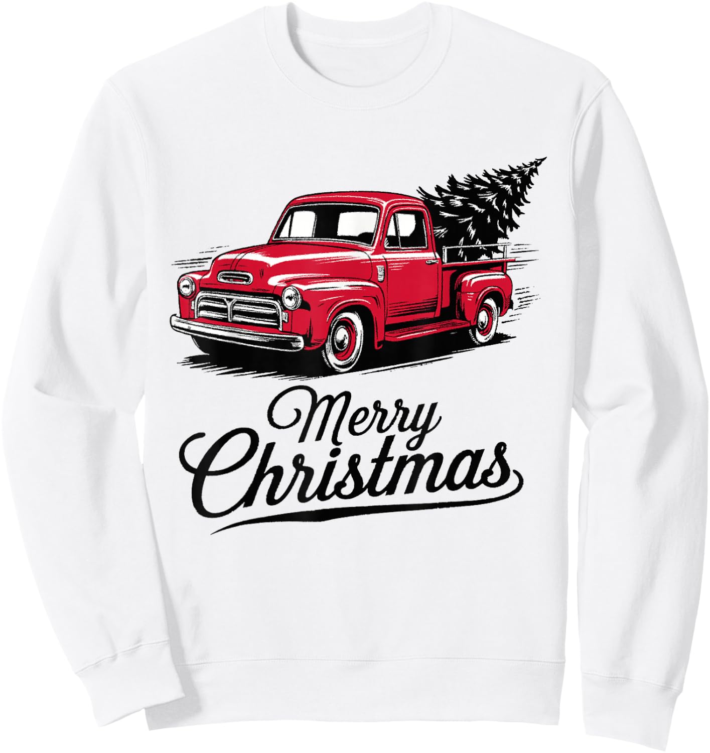 Red Pickup Truck Christmas Tree Vintage Christmas Men Women Sweatshirt - Sweatshirt | White
