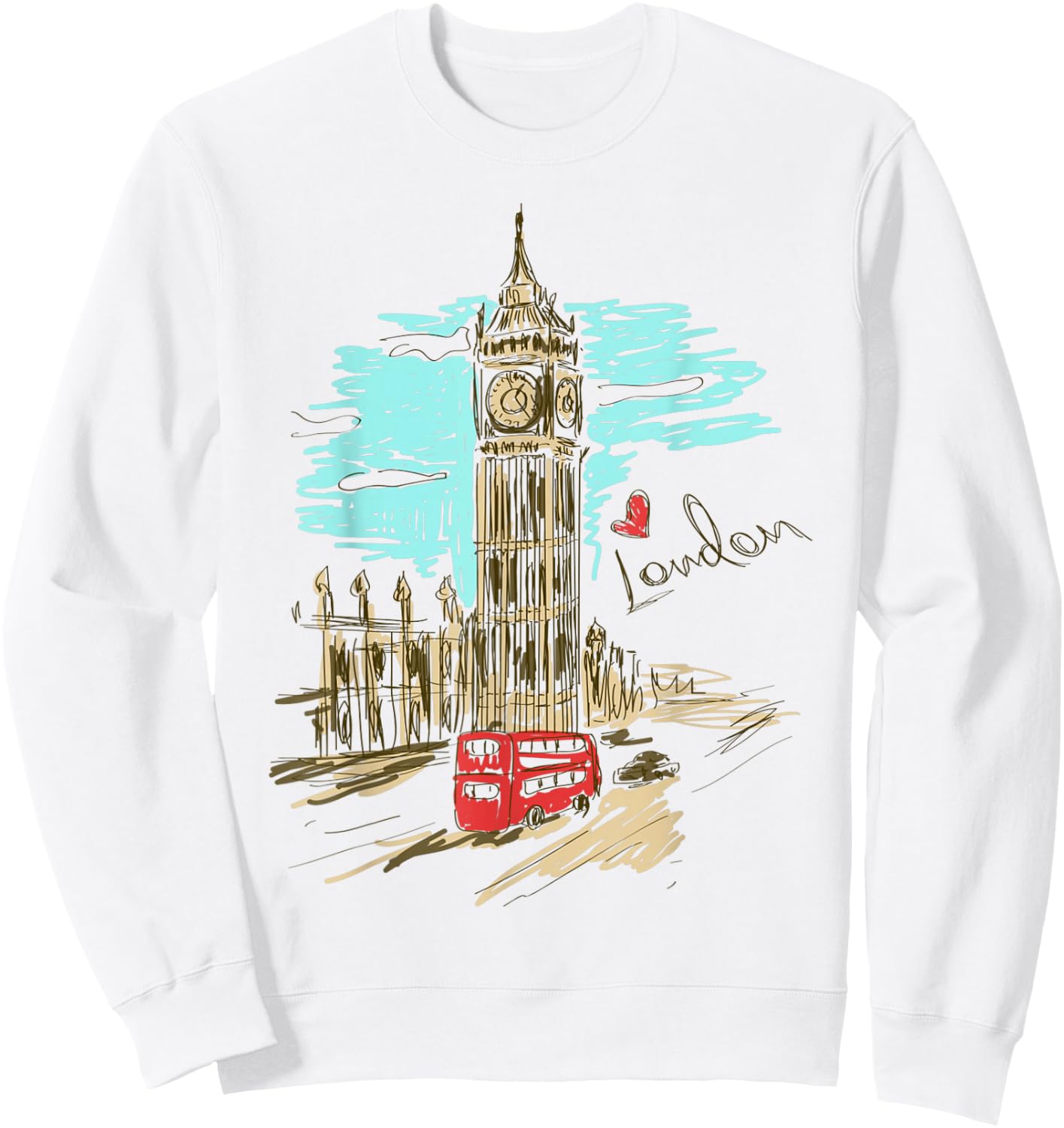 Big Ben Love London Hand Drawn Artwork Graphic Sweatshirt - Sweatshirt | White