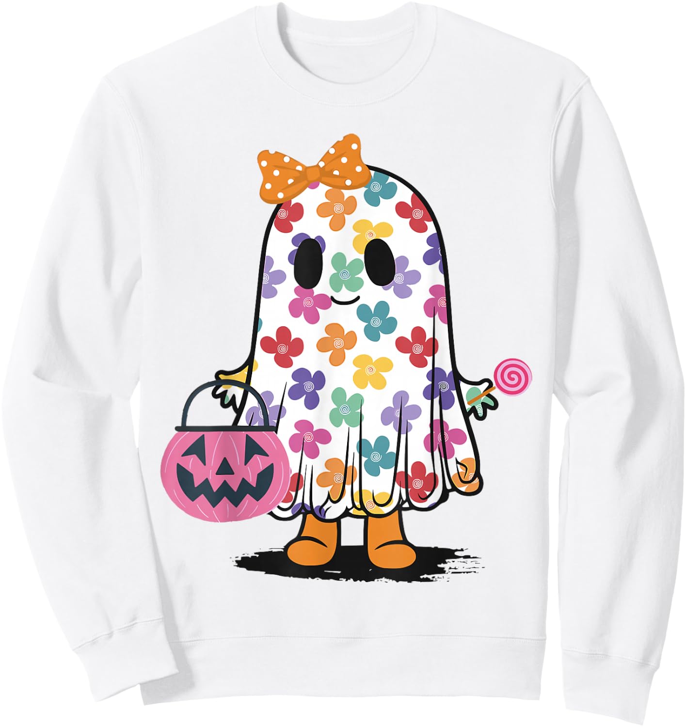 Cute Floral Ghost Trick or Treat Funny Halloween Costume Kid Sweatshirt - Sweatshirt | White